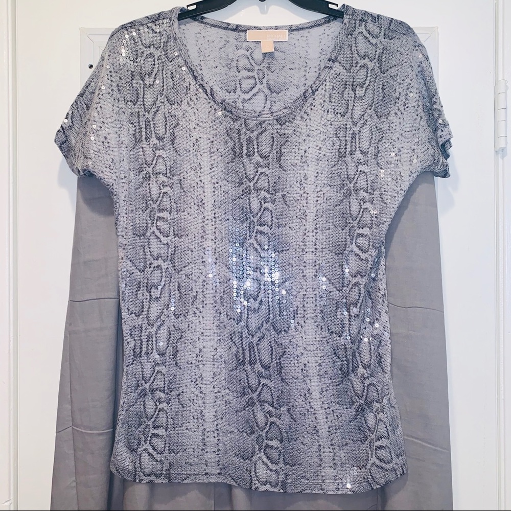 Michael Kors Sequined Gray Snake Print Top Size M